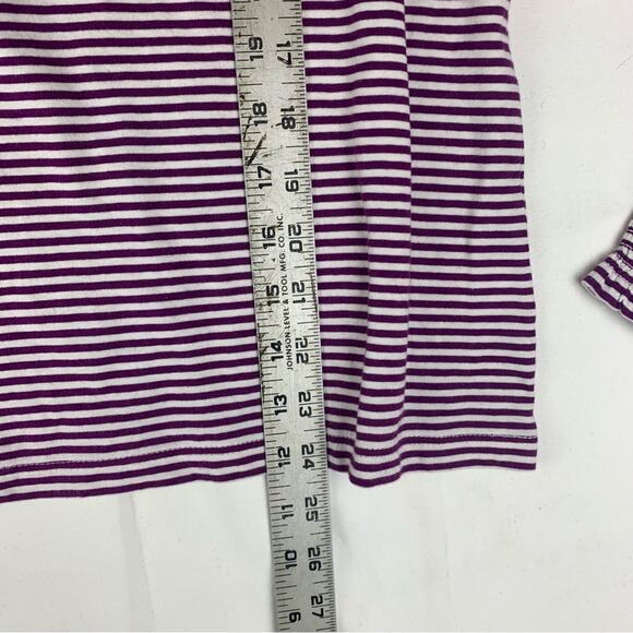 Talbots size medium new Purple Fitted Ribbed Blouse striped puff lace - Picture 8 of 10